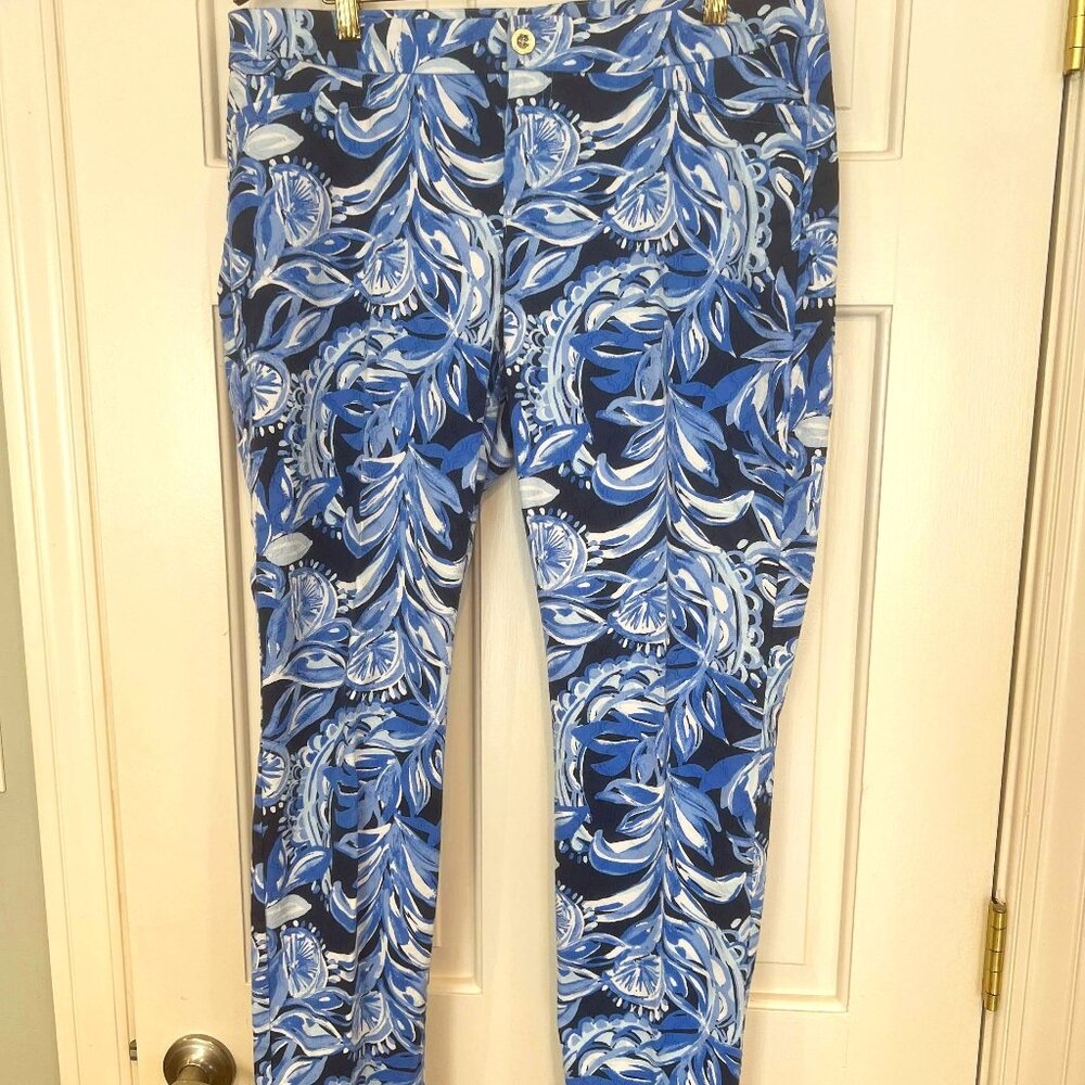 Lilly Pulitzer Kelly Skinny Ankle Pant in Blue Print - Size 14